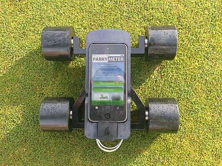 The Parry Meter is designed so that the operator's iPhone slips right into the adapter.