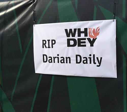 The Jacksonville Jaguars honored Darian Daily by hanging a sign in the end zone during their game on Aug. 28 with the Cincinnati Bengals. Photo via Twitter