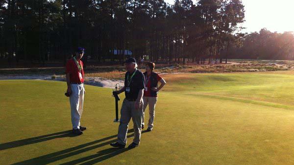 The Green Section's Chris Hartwiger, Pat O'Brien and Kim Erusha, left to right, at this year's U.S. Open at Pinehurst No. 2. Photo by Bradley S. Klein, Golfweek