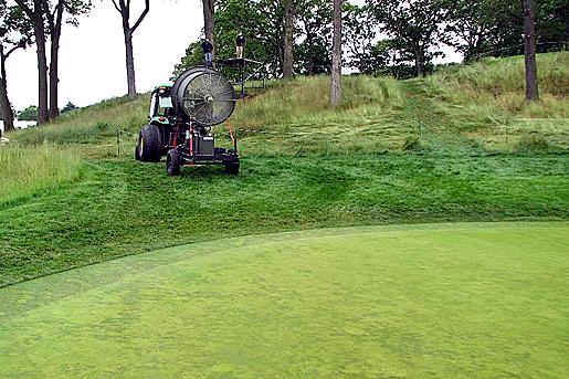 Whether they are portable or permanent, fans can help ward off summer stress on cool-season putting greens.