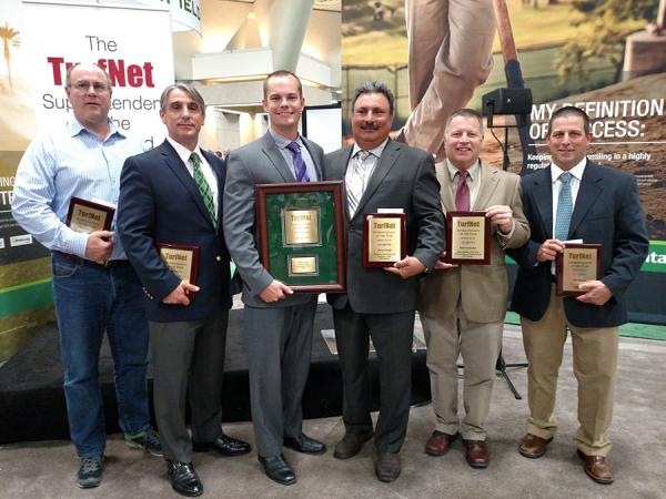 From left, 2015 Superintendent of the Year finalists Marty Baumann, John Cunningham, Matt Gourlay, Jorge Croda, Matt Crowther, Bob Becker.