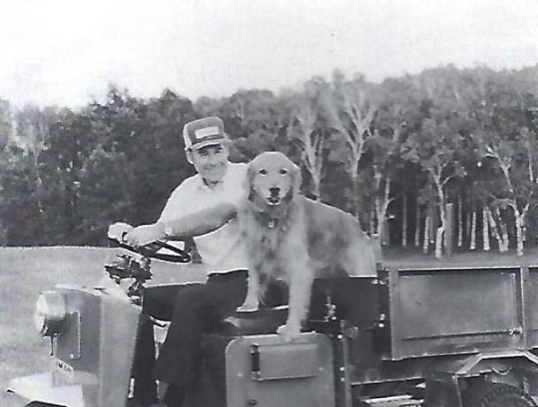 Paul O'Leary and his dog, Dan, at Ekwanok in 1958. Photo courtesy of Ted Maddocks
