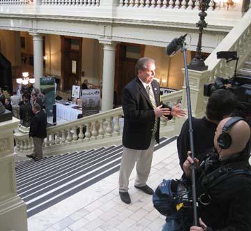 Anthony Williams, CGCS, speaks on camera during the 2011 Golf Day at the Georgia State Capitol in Atlanta.