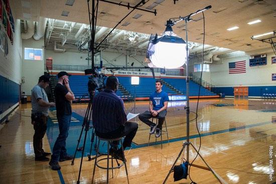 Nick Paquette being interviewed by ESPN on January 27.