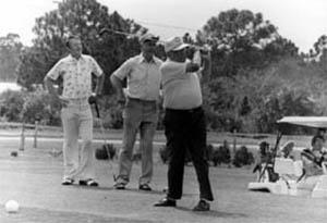 Former Dodgers owner Walter O'Malley hits a tee shot in Dodger Pines' glory days.