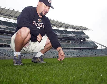 Darian Daily shared just about everything he knew about sports turf management with his colleagues. Photo by Cincinnati Enquirer