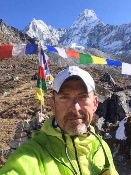 Steve Cook gets ready to tackle Ama Dablam (background).