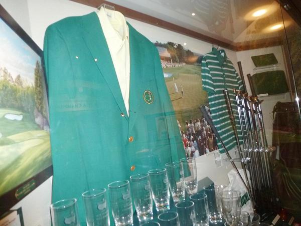 Memorabilia highlighting Jack Nicklaus' six Masters Tournament wins.