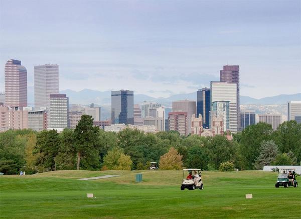 Like many municipal layouts, Denver's City Park Golf Course doubles as a flood-control area.