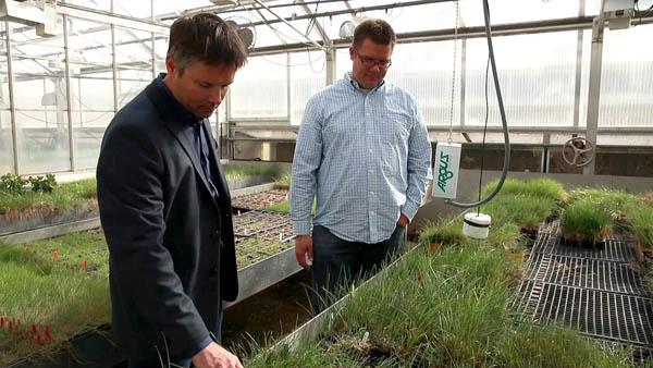 Research by Brian Horgan, Ph.D., (left) of the University of Minnesota, could help turf managers reduce off-site runoff. Photo by the USGA