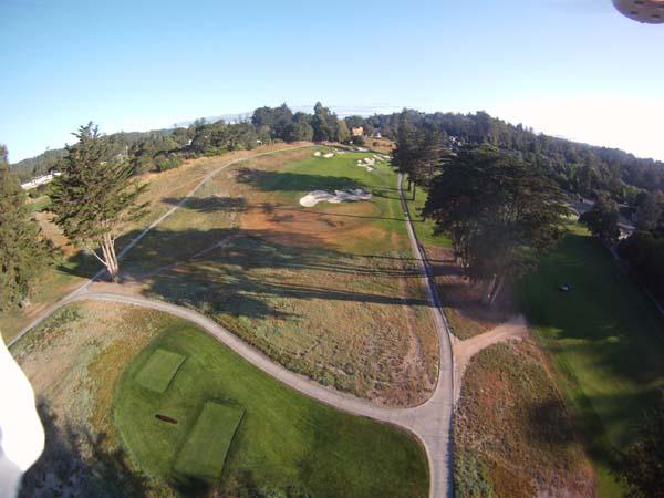 Aerial images show areas in front of the tees where water has been turned off.