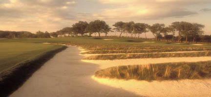 Church pew bunkers at Oakmont Country Club.