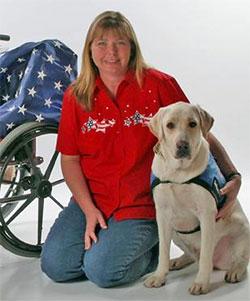 Patriot PAWS founder and executive director Lori Stevens and demo dog Jazz, a 5-year-old Labrador retriever, will be on hand at the Jacobsen Certified Pre-Owned Equipment booth during this year's GIS.